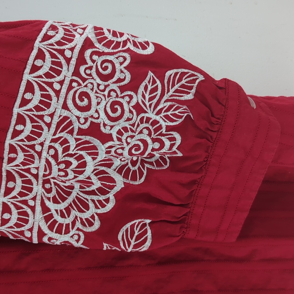 Bob Mackie 100% Cotton Red With White Details Button Down Collared Shirt Size 3X - Picture 4 of 8